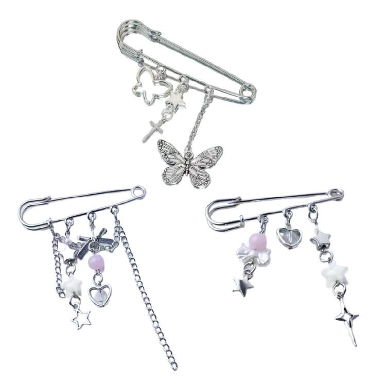 Elegant Brooch with Star Heart Bowknot Butterfly Chain Accent Stylish Badge Pin