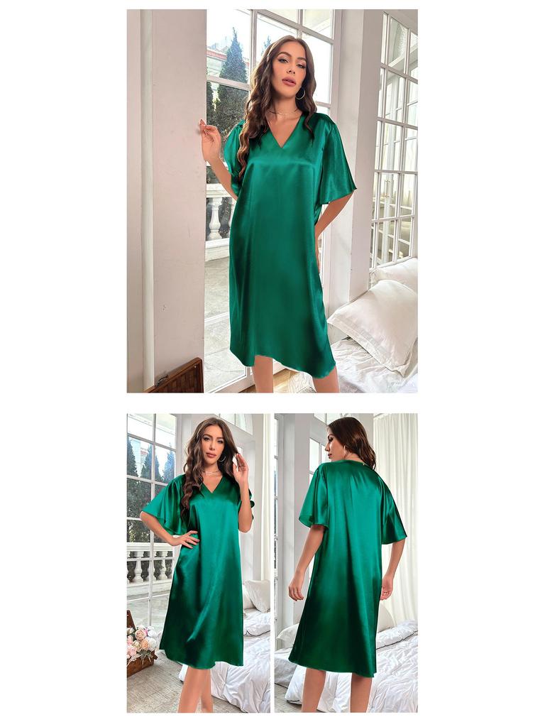 Dámská nadměrná dlouhá noční košile z ledového hedvábí - Letní chladivá, tenká domácí noční košile