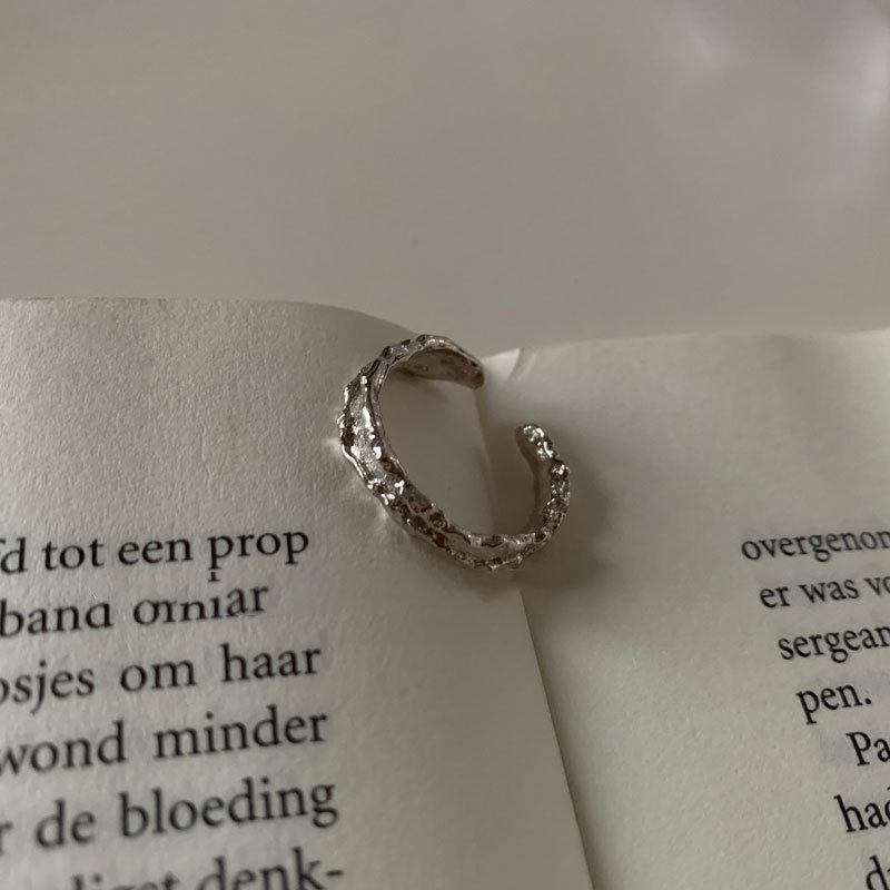 Student Korean version of simple white fritillary double-layer ring niche design index finger ring trendy fashion personality octagonal jewelry