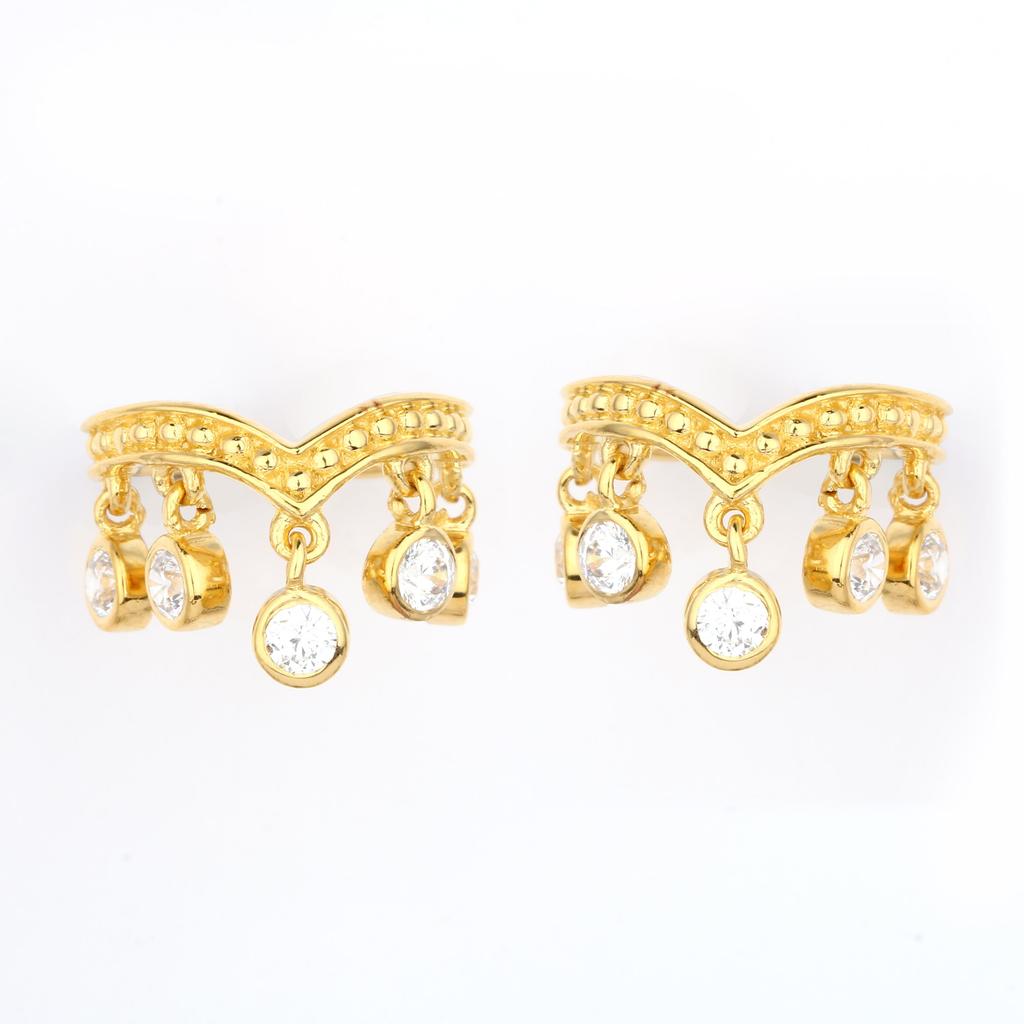 White Cubic Zirconia Ear Cuff Earrings 925 Silver Yellow Gold Plated