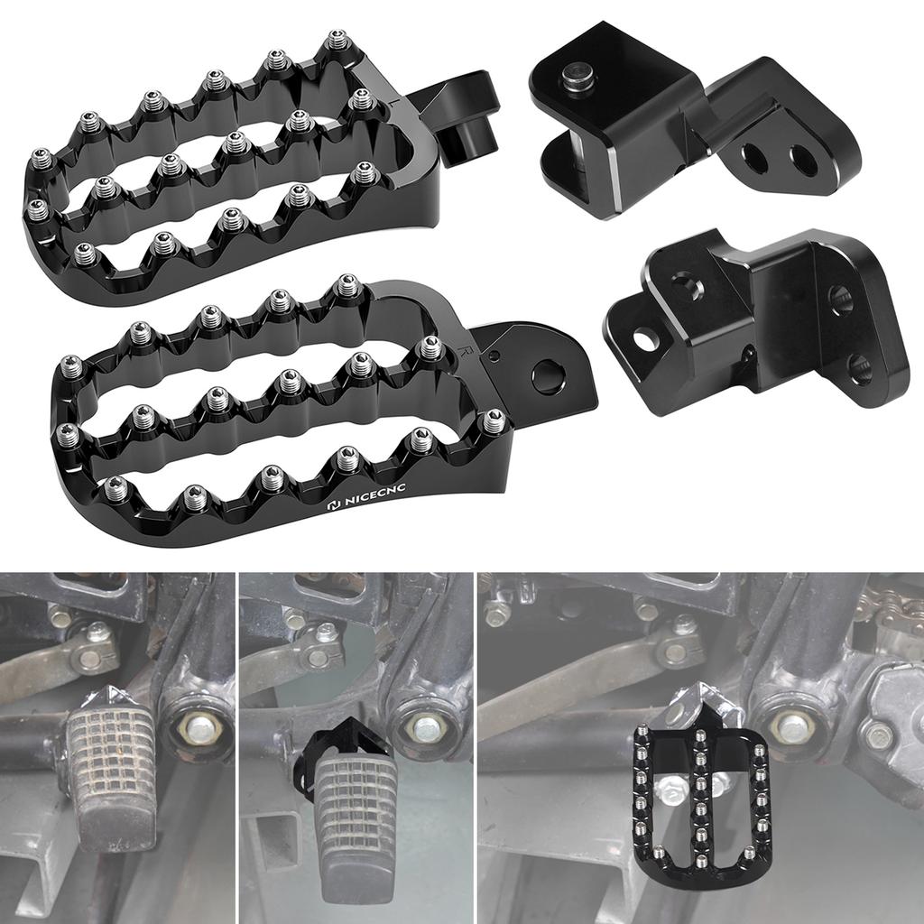 NICECNC Large Motorcycle Footpeg Footrests for Kawasaki KLR 650 87-24/1" Footpegs Lowering Brackets for Kawasaki KLR650 87-18