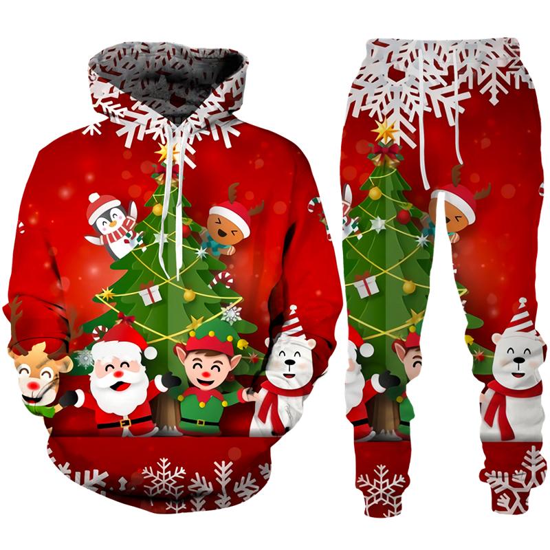 

Мужская/женская рождественская толстовка с 3D принтом Санта-Клауса/костюм, новогодняя праздничная вечеринка, кофта + брюки, комплект, забавный весенне-осенний спортивный костюм XL