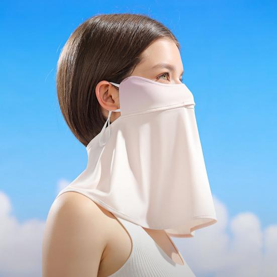 Ice Silk Sunscreen Face Guard, Three-Dimensional Tailoring Face Protector, Gradient Color Neck Clavicle UV Shield with Ear Loop, for Hiking, Fishing
