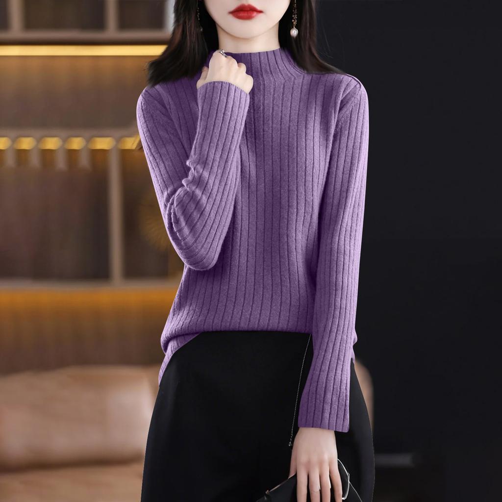 Women's Fashion Long Sleeve Solid Color Pullover Turtleneck Base Sweater Top