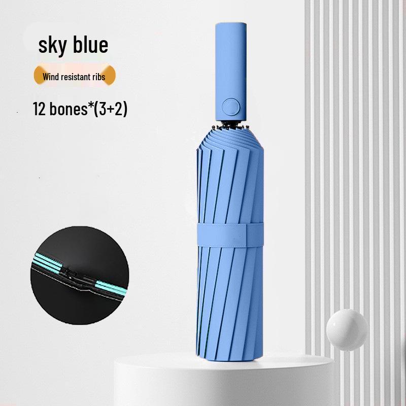 Zakázkový UV černý lepicí deštník proti slunci a dešti – Dámský třídílný design s potiskem loga.