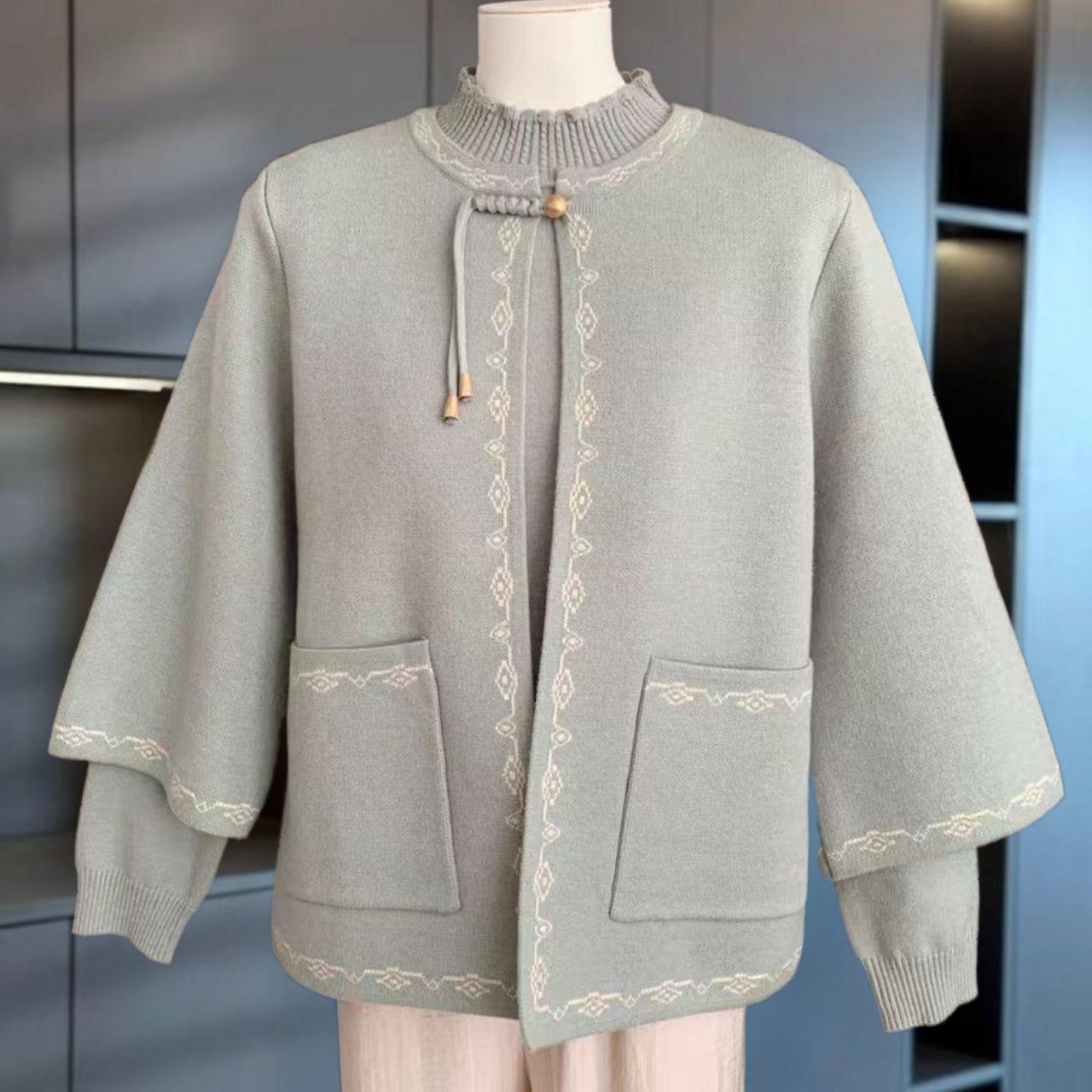 2026 Elegant Spring Suit: Stylish Two-Piece Set for Middle-Aged and Elderly Women 3XL серый/синий