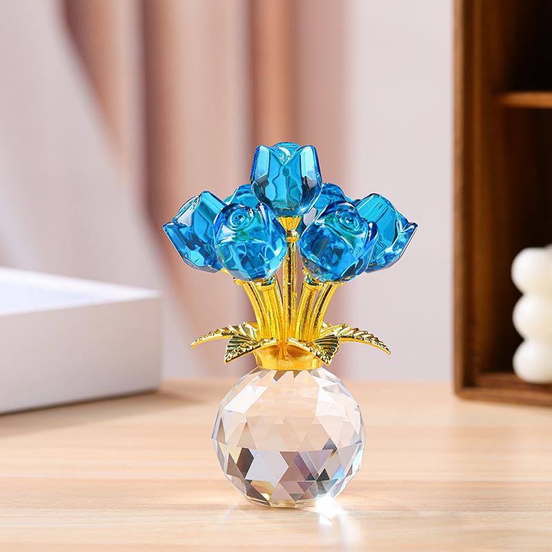 Elegant Crystal Rose Eternal Bloom Ornament - Perfect for Qixi or Valentine's Day Gifts, Living Room Decor, and Handcrafted Art.