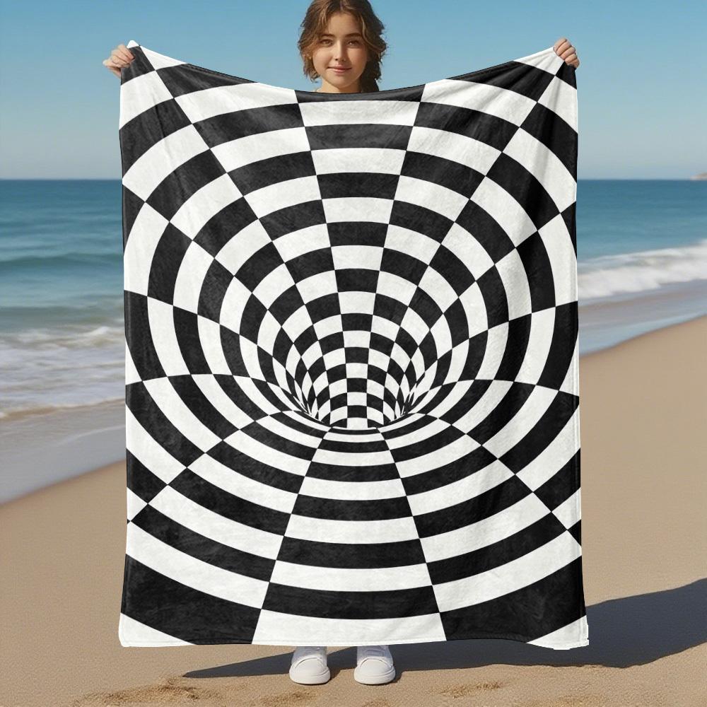 1PC Checkerboard TunnelOutdoor Flannel Blanket - Soft Plush Decor for Picnics, Camping, Bedroom, Playroom, Office, or Lunch Break 1369A