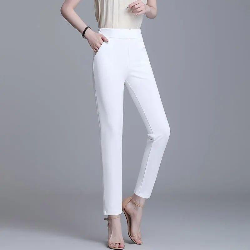 Women's High-waisted Straight-leg Pants Loose-fit Slimming Casual Thin Threatment Pants
