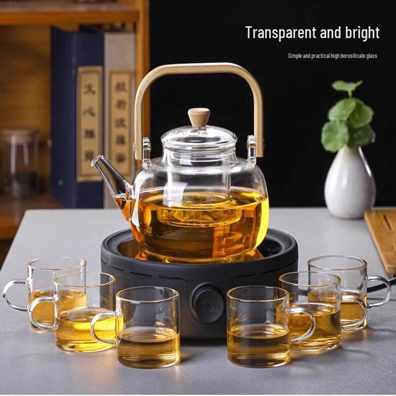 1000ml Heat-Resistant Glass Teapot with Steaming & Boiling Function