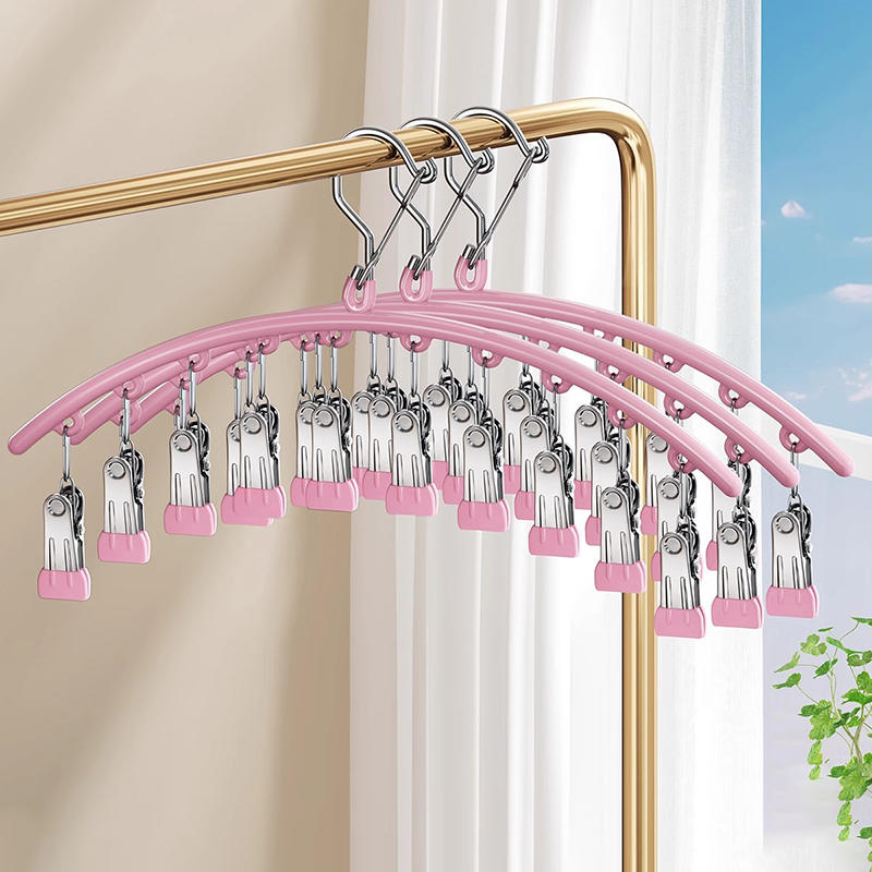 1pc Multi Functional Curved Sock Rack With 10 Clips For Drying Socks Clip For Drying Children'S Underwear Household Towel Hanger
