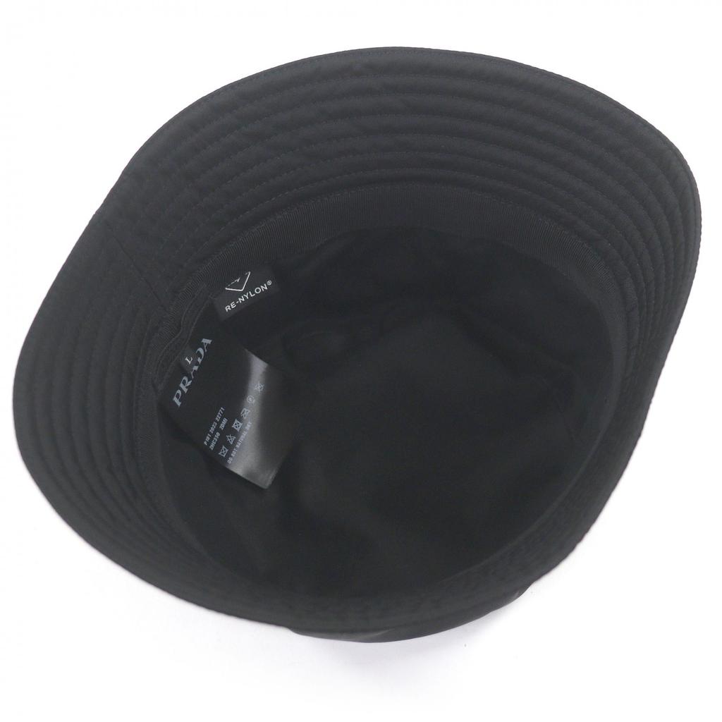 Excellent PRADA Hat Re-Nylon Triangle Logo Triangle Plate Bucket Black L 2HC350 Used