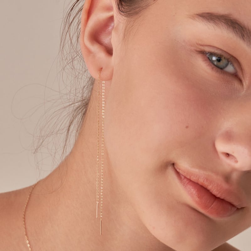 

OR D`OR [14K] Long Chain Drop Earrings Half (1 piece)