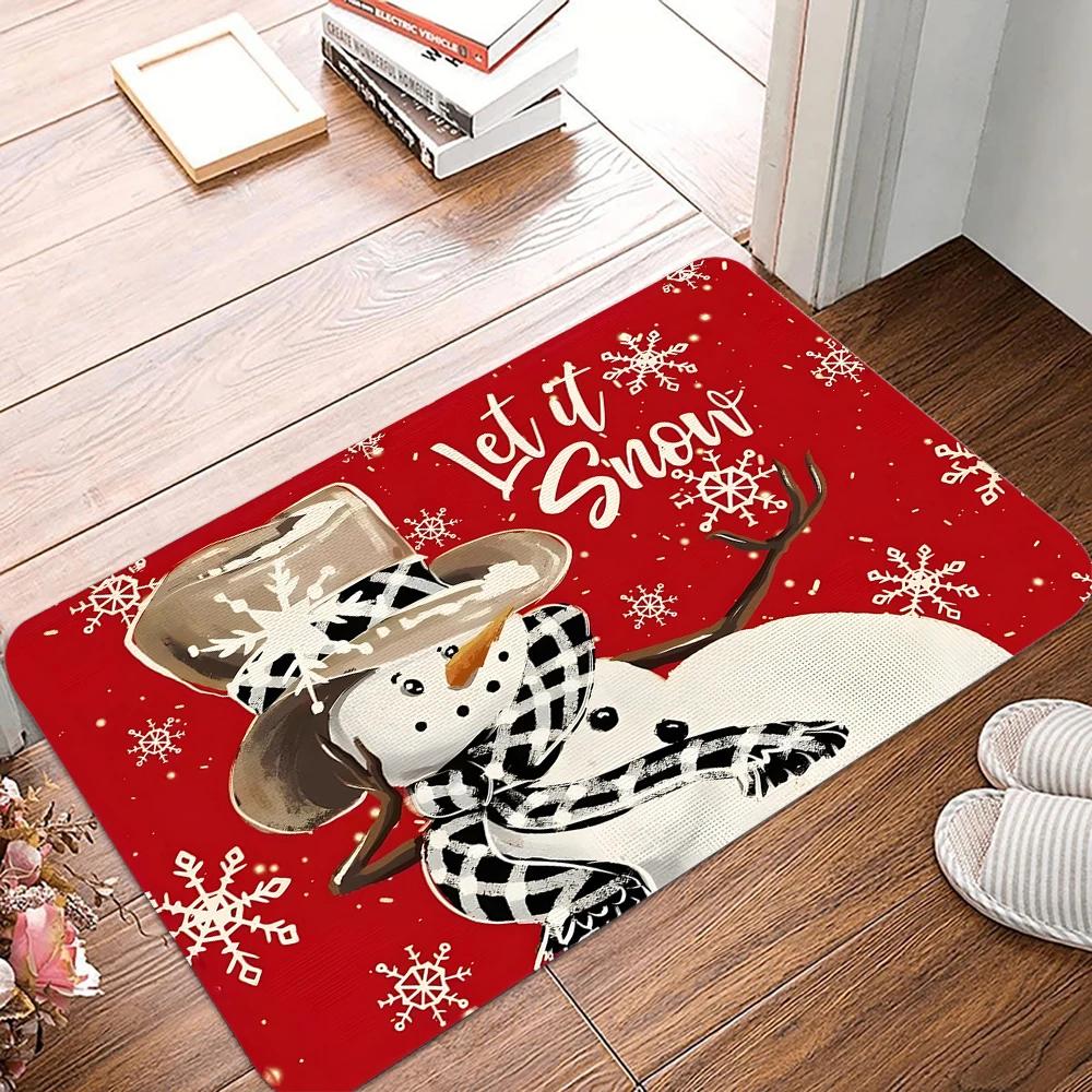 Winter Christmas tree Snowman Doormat Non-Slip Entrance Doormat Home Decor Carpet for Living Room Rugs Bathroom Floor Rug