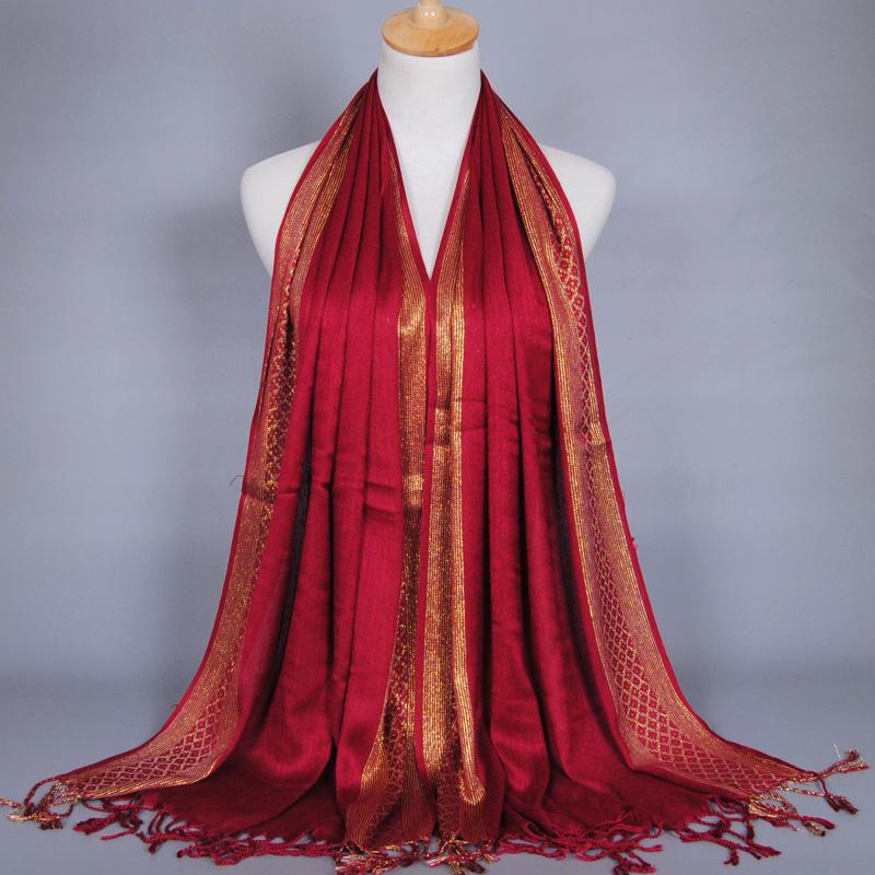 2024 Luxury Brand Women Gold Cotton Solid Color Muslim Head Scarf Shawls and Wraps Glitter Pashmina Bandana Female Foulard Hijab