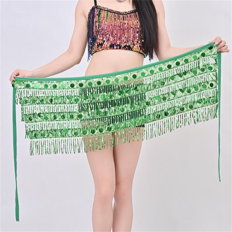 Belly Dance Hip Scarf With Detachable Fringe Skirt Adjustable Waist Chain For Performances And Practice
