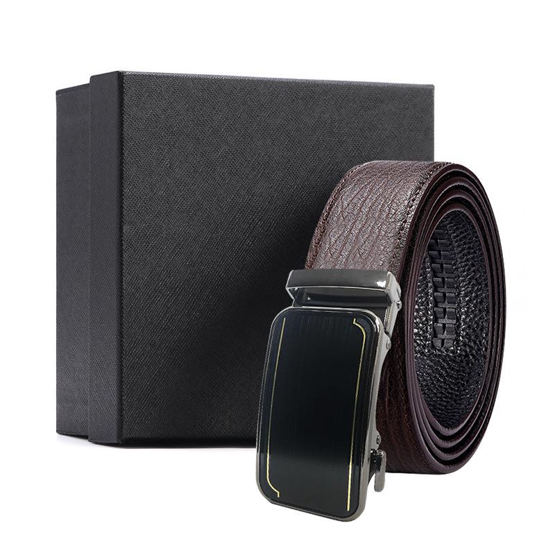 Business brauner Wasserwellen-Gürtel Geschenkbox erste Schicht Rindsleder Legierungs-Schnallenkopf Geschenk High-End Automatik-Schnallen-Set