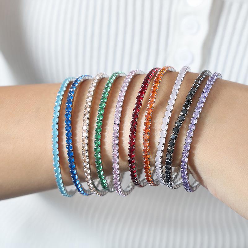 Colorful Elastic Zircon Bracelet: 18K Gold-Plated Titanium Steel, Versatile & Elegant for Women