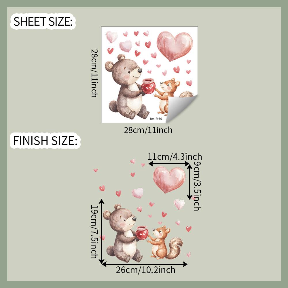 

День святого Валентина Медведь и белка Сердцевидное стеклянное окно Домашний фон Украшение Наклейки на окна