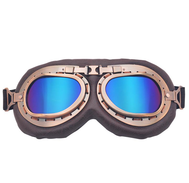Retro Silver Frame Harley Motorcycle Goggles - Foldable Windproof Antique Bronze Design for Karting