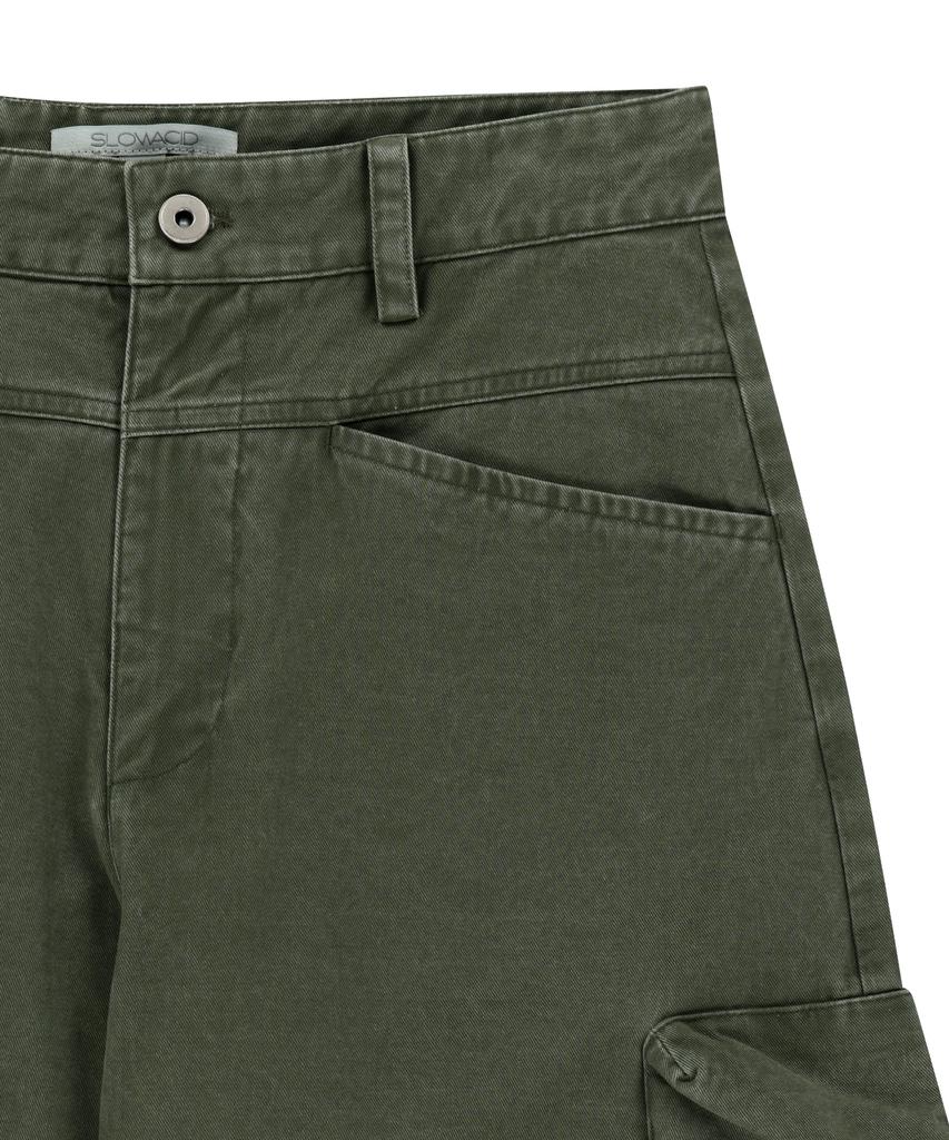 SLOWACID Dyed Cotton Wide Cargo Pants [Khaki]