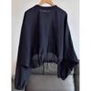 French Navy Blue Shirt Women's Spring and Autumn New Hem Drawstring Design Sense Niche Loose and Versatile Temperament Top 11