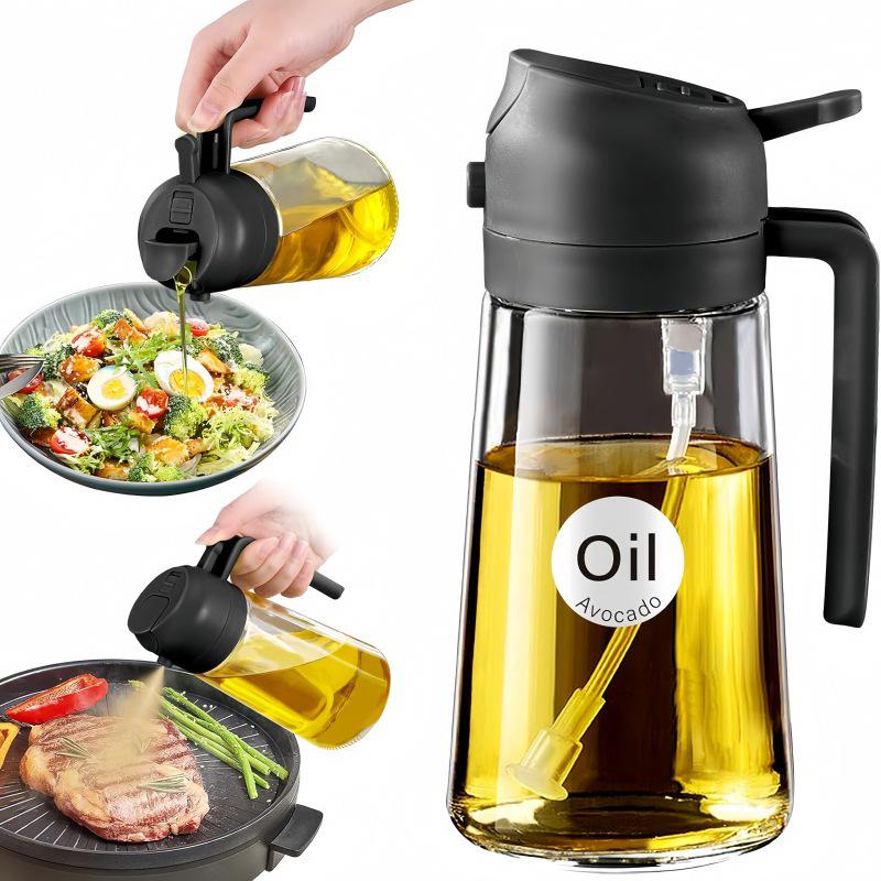 2-in-1 Glass Oil Sprayer: Press-Type Kitchen Oil Pot with Large Capacity for Spraying and Pouring