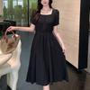 Navava Women Lovely Shirring Square Neck Short Sleeve Dress No888