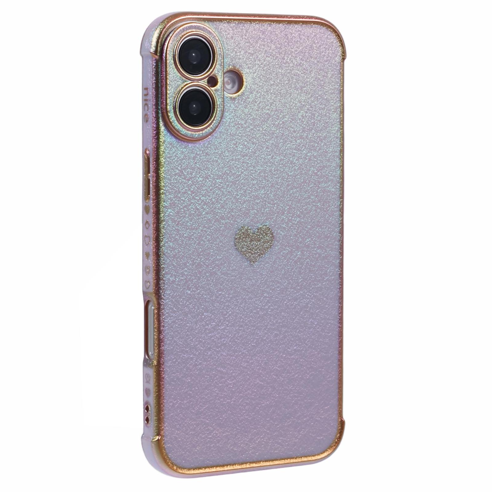 

For iPhone 16 Case TPU Heart Pattern Iridescent Gradient Phone Cover Colorful Purple