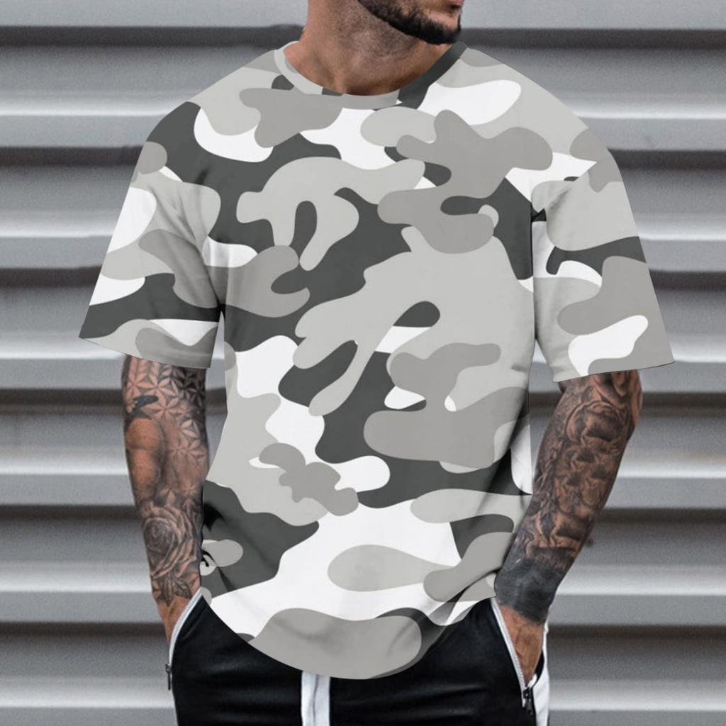 Fashion Men's Short Sleeve Round Neck Printed Top Blouse