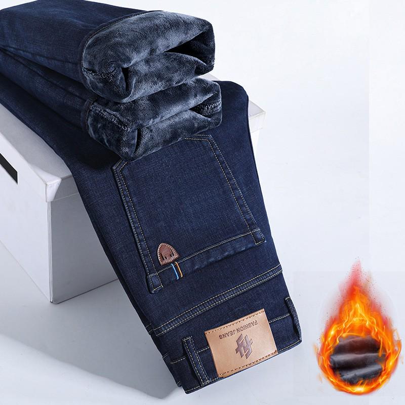 Men's Lambswool Fleece-Lined Winter Jeans - Warm, Loose, Straight-Leg Casual Pants