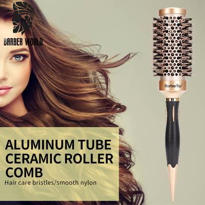 Spezialität: Runde Rollbürste für glattes Haar, Kamm mit Wildschweinborsten, Bürste zum Föhnen, Locken, Friseur-Styling-Werkzeug