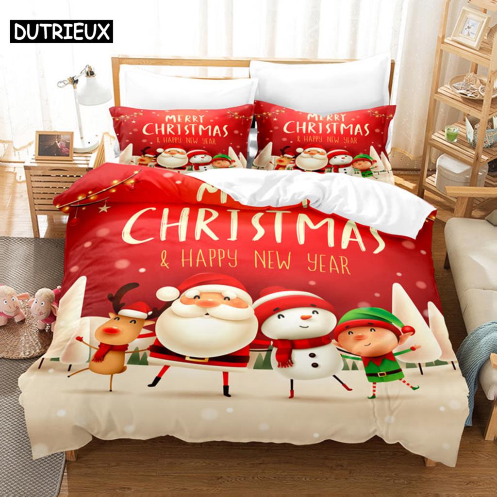 Red Christmas Duvet Cover Set King Queen Size for Single Double Bed Linens Quilt Comforter Pillow Case 3D Full Twin 3PCS 2PCS