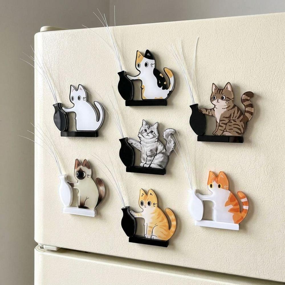 Cartoon Cat Hair Storage Box Moisture Proof Kitten Pushing Vase Magnetic Pet Lovers