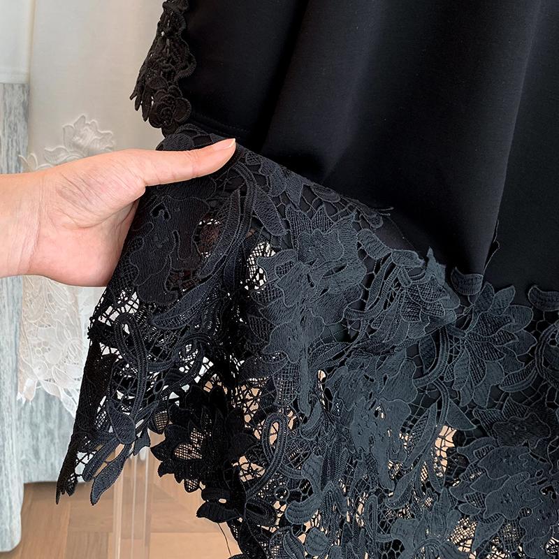 Dimanaf 2025 Women Summer Loose Plus Size T-Shirt Short Sleeves Cotton Vintage Lace Tops Tees Solid