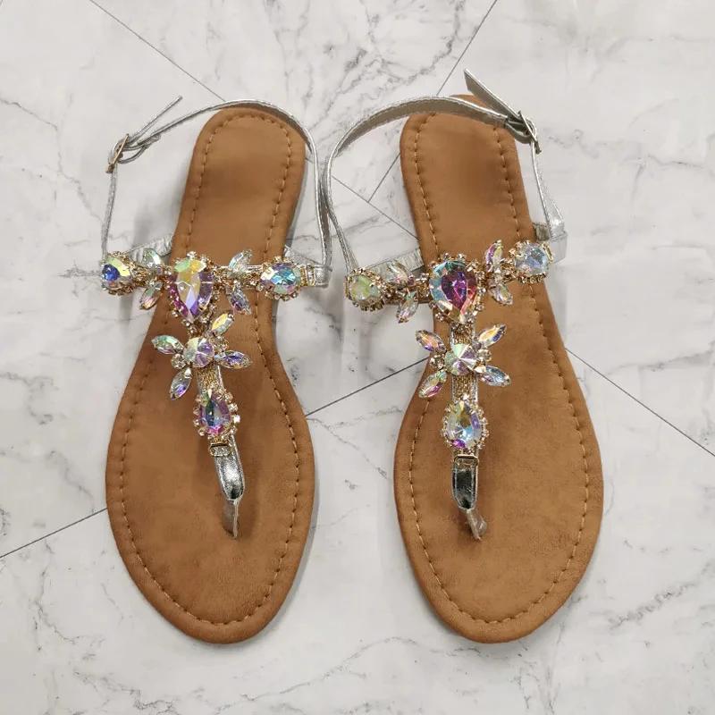 Mode 2025 Sommermode Damen Sandalen Strass Dekoration Schlicht und Bequem Lässig Schnalle Damenschuhe Sandalias De Mujer