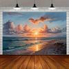 1 Stück, 2D flaches Ozean-Sonnenuntergang-Strand-Szene Polyester-Banner, Heimparty-Wanddekoration, Raumdekorations-Hintergrund, wsj