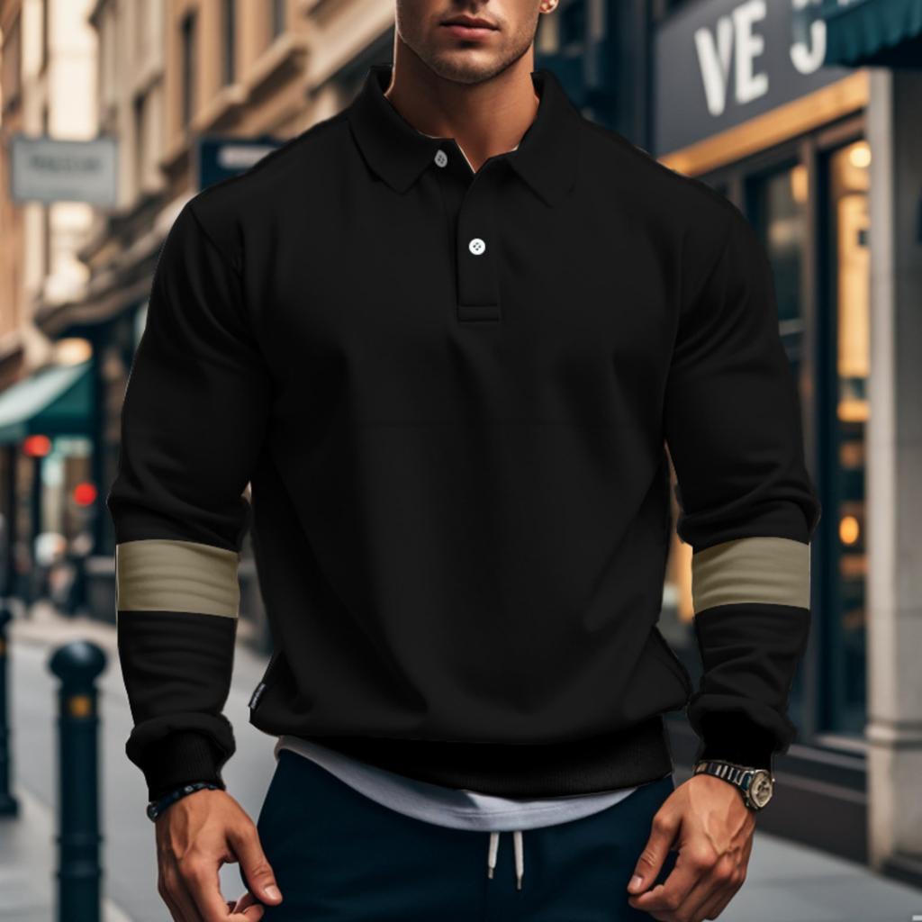 Men's ,color Casual And Trendy Lapel Color,blocked High,weight Loose Long,sleeved Top