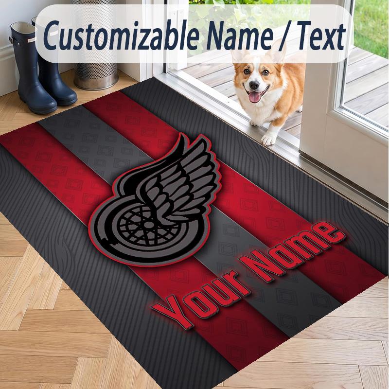 Custom Text Printed Rug Detroit Red Wings Non Slip Floor Carpet For Home Room Decor
