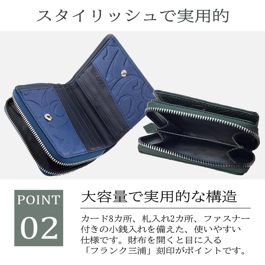 Frank Miura Bifold Wallet with Round Big for Men and Women Zipper, Money, (Black)