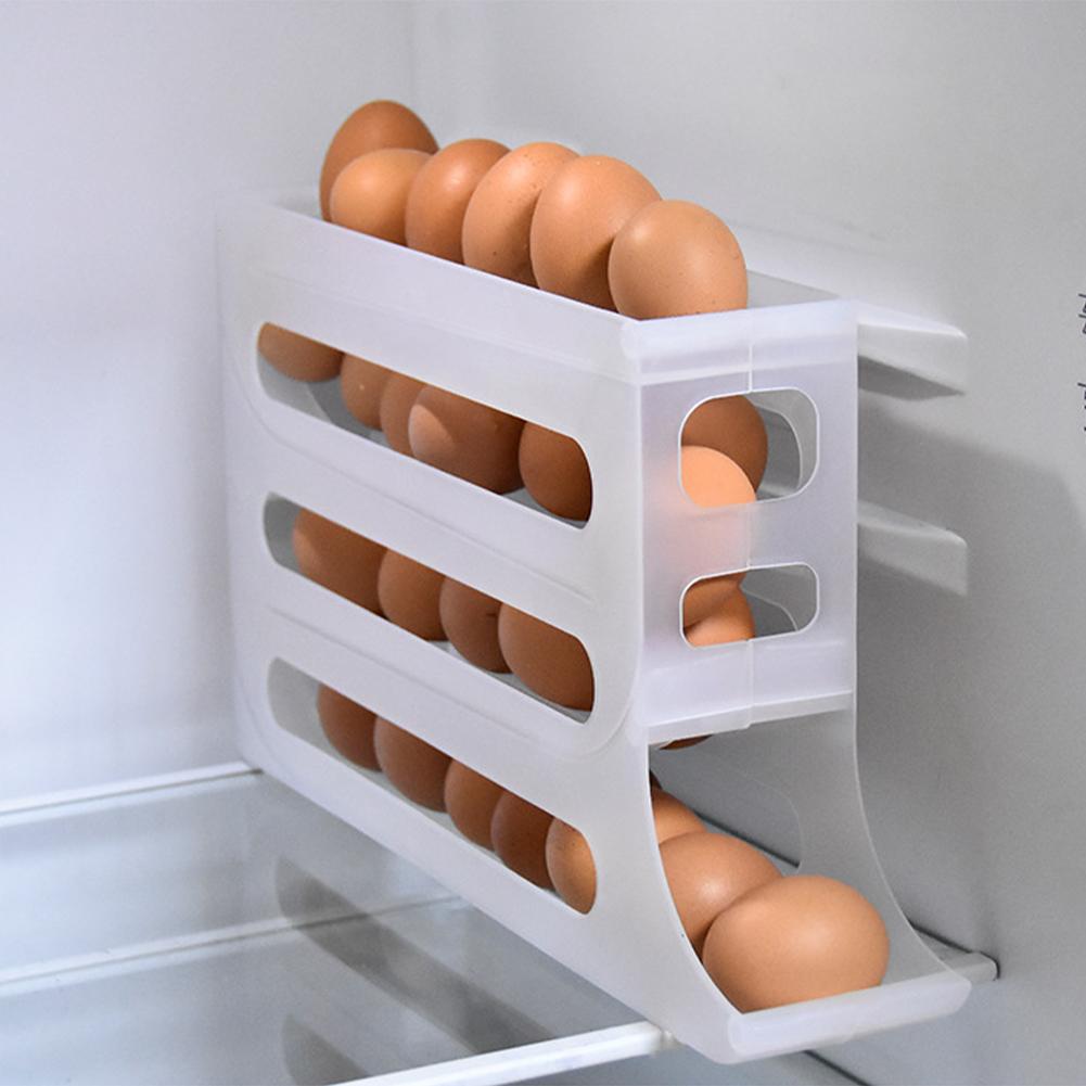 4 Layers Automatic Rolling Egg Holder Rack Fridge Egg Storage Box Container Kitchen Refrigerator Egg Dispenser Fridge Organizer