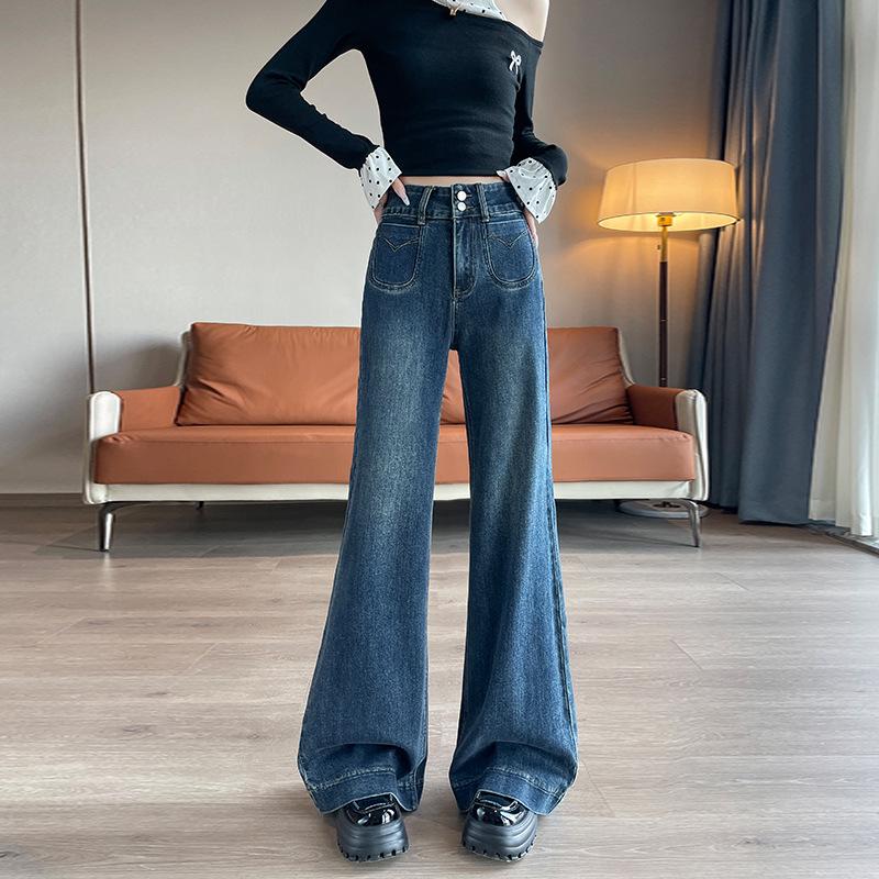 

Black Gold Blue Women s High Waist Wide Leg Denim Pants - Plus Size, Floor-Length, Autumn/Winter 2X Large