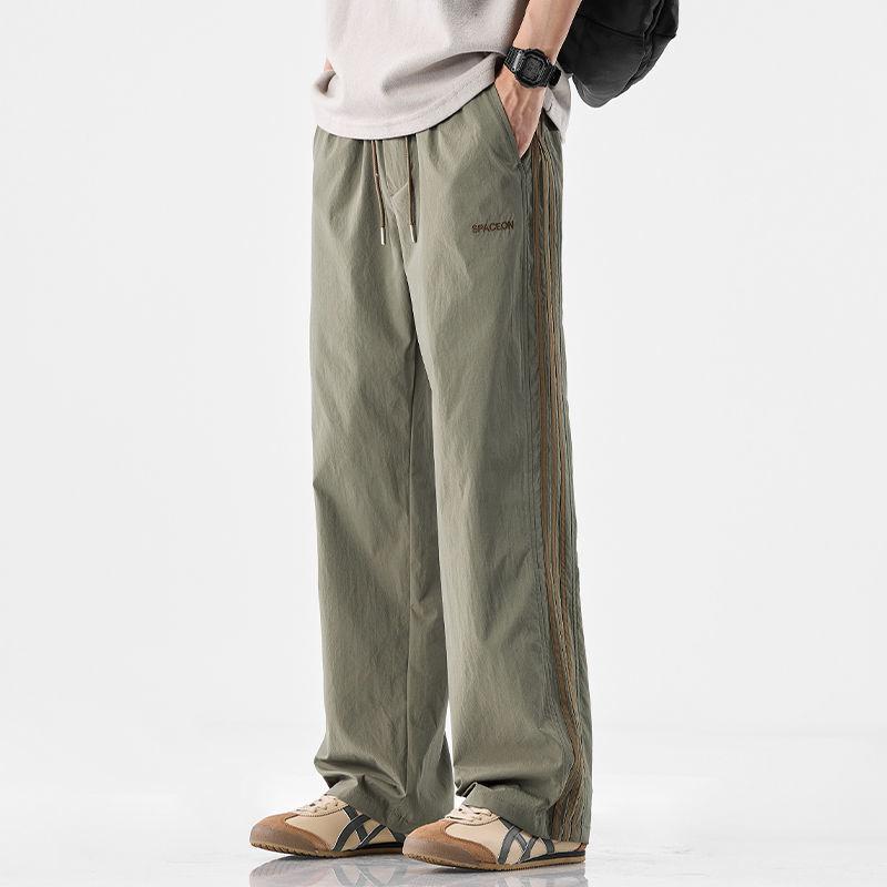 

Ice Silk Quick-drying Drooping Pants for Men s Summer New Thin Loose Striped Straight-leg Casual Pants 4XL