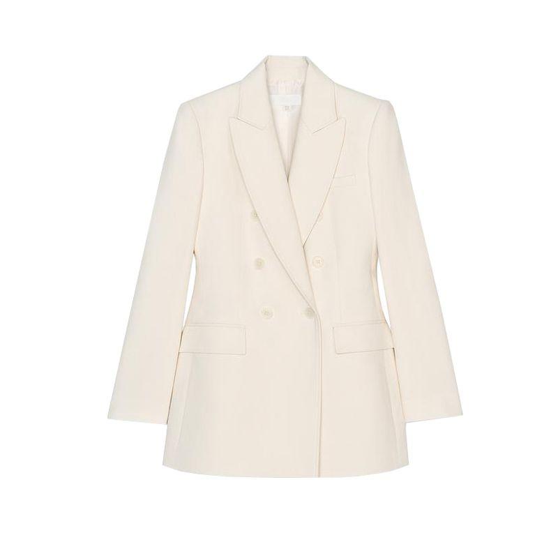 Double Breasted Lapel Long Sleeve Suit Coat 3040135 Stitching Decoration High Waist Casual Trousers 3030135