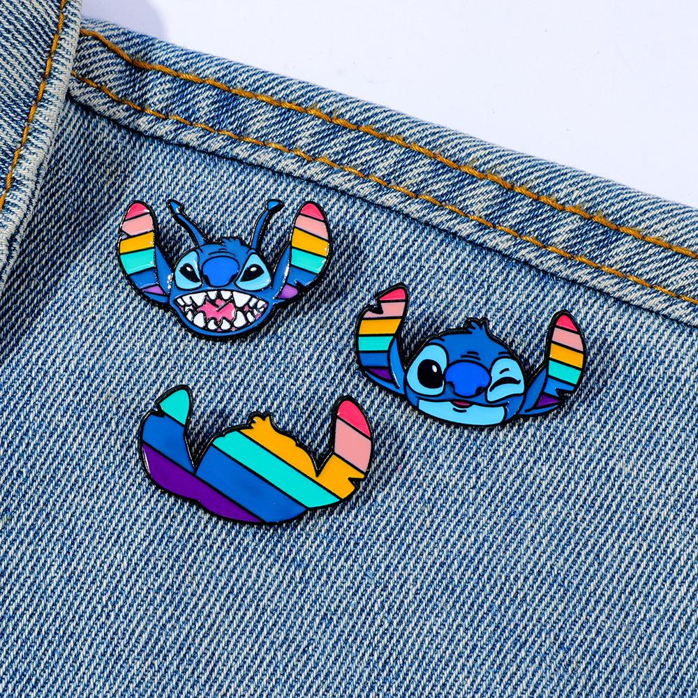 Cute Creative Personality Rainbow Stitch Metal Badge Star Baby Stitch Head Alloy Brooch