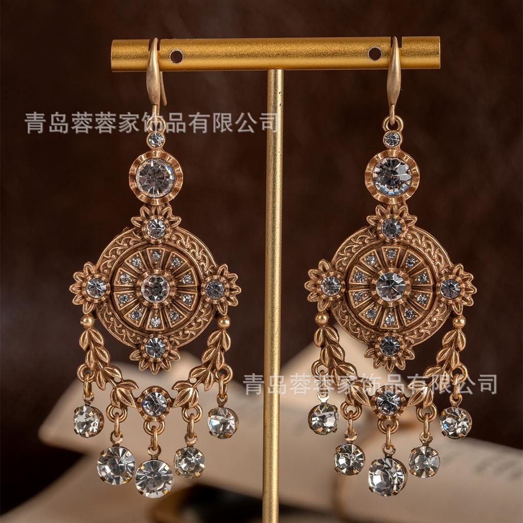 New French Court Style Earrings Set With Diamonds Zircon Tassels Antique Round From Manufacturer