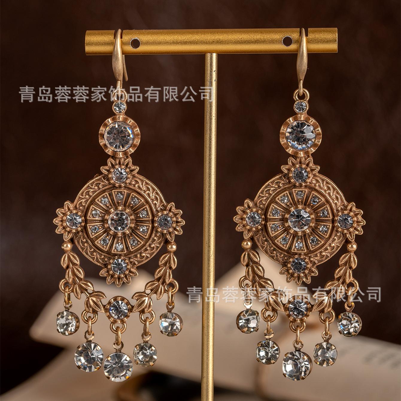 

New French Court Style Earrings Set With Diamonds Zircon Tassels Antique Round From Manufacturer