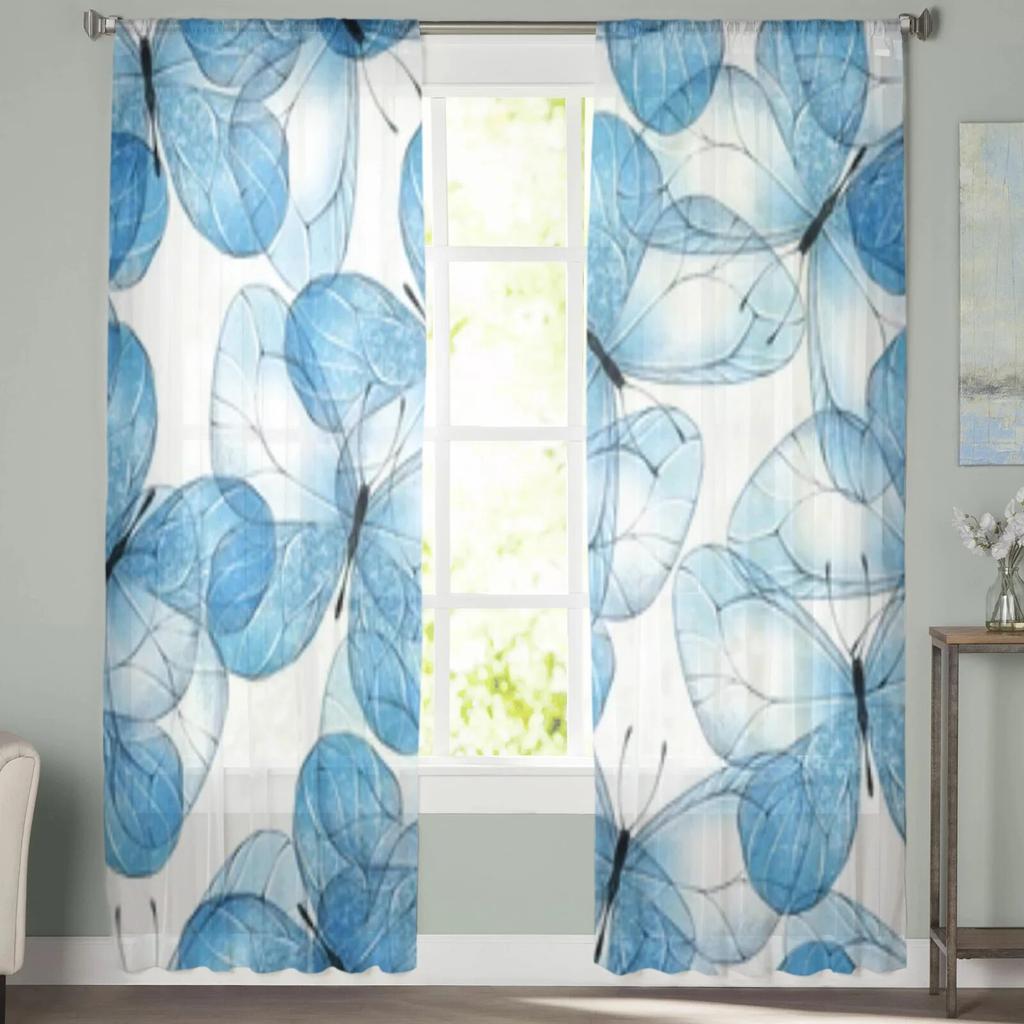 Beautiful Butterflies Sheer Curtains For Living Room Bedroom Kitchen Tulle Curtain Home Decorative Sheer Panels