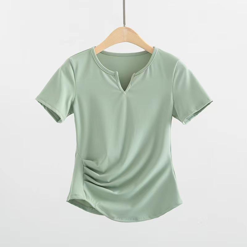 2023 V-Neck Slim Fit Yoga Top for Women - Breathable, Short-Sleeve Fitness & Running T-Shirt