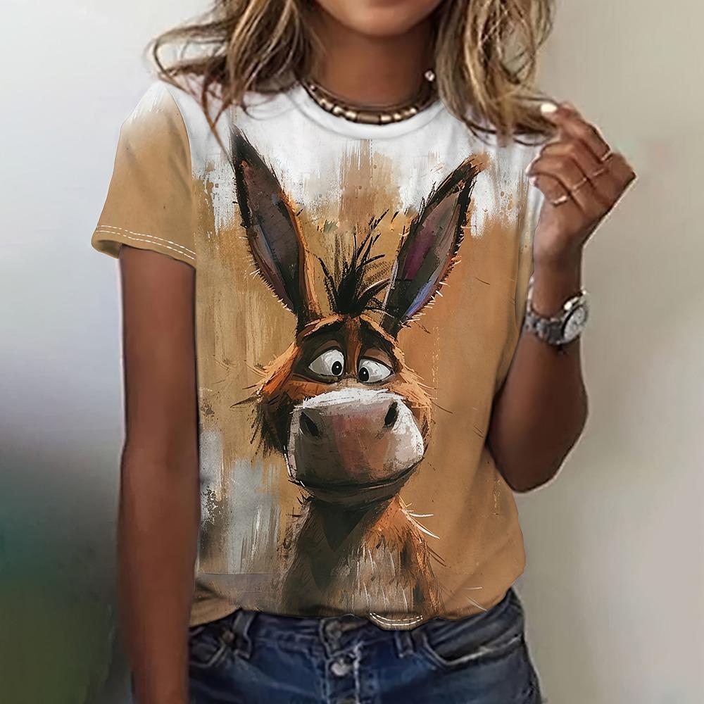 Plus Size Funny Cow Print T-shirt Casual Short Sleeve Crew Neck Top for Summer Women Plus Size Clothing Quick Drying Breathable